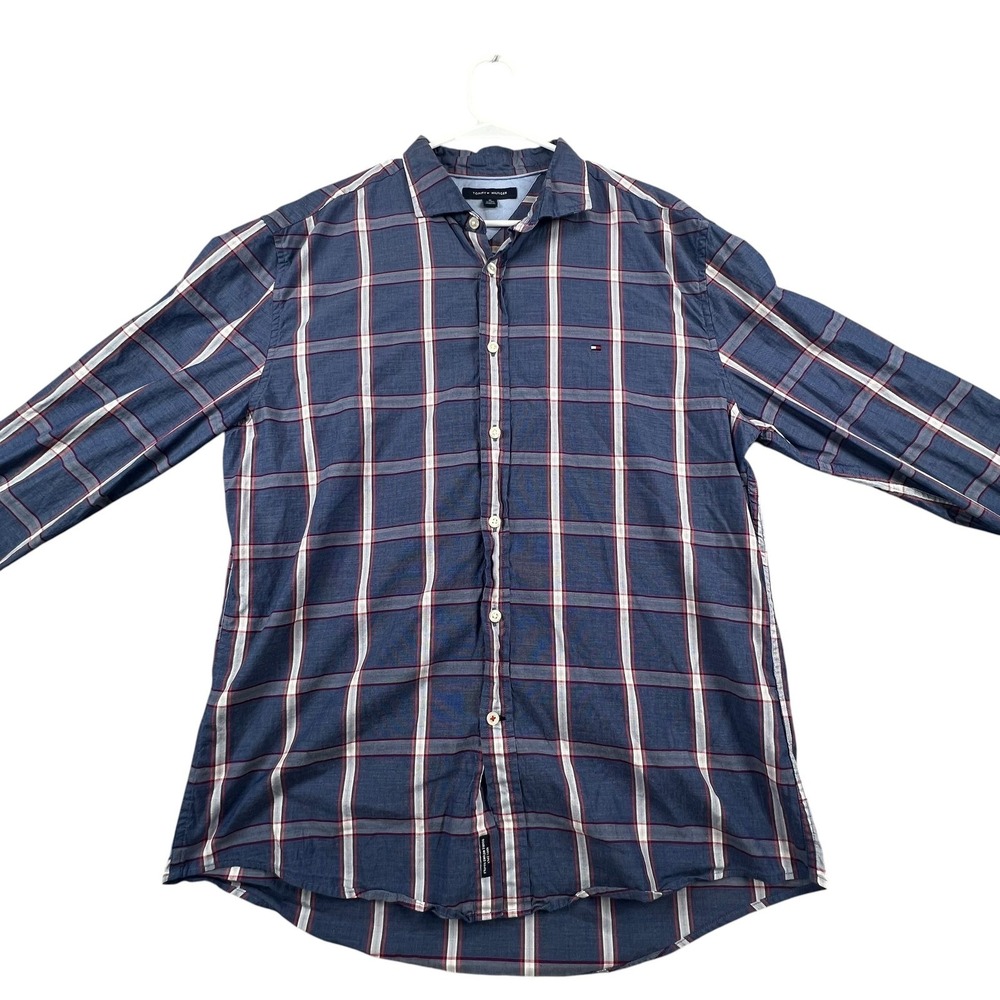 Tommy Hilfiger Button Down Shirt Mens XL Blue Plaid Long Sleeve Cotton